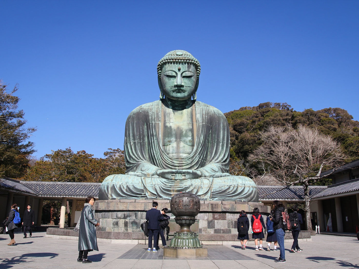 Great Buddha of Kamakura beneath a clear blue sky